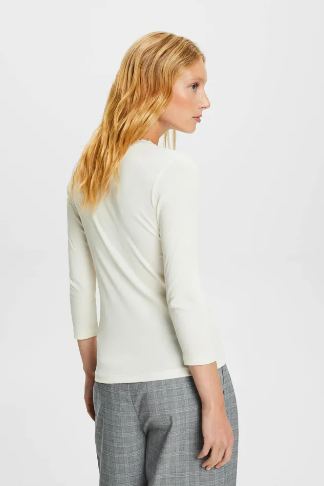 TShirts Tops Women Esprit Lace Trim Scoop Neck TShirt Off White