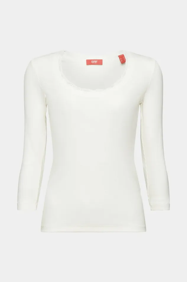 TShirts Tops Women Esprit Lace Trim Scoop Neck TShirt Off White