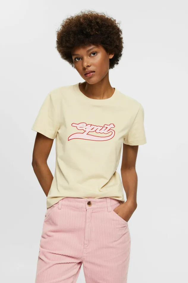 TShirts Tops Women Esprit Logo Cotton TShirt Beige