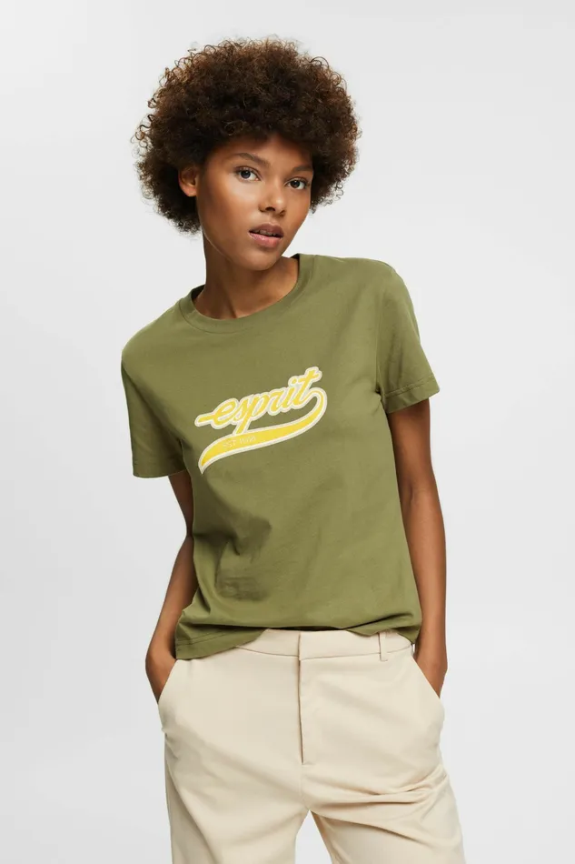 TShirts Tops Women Esprit Logo Cotton TShirt Olive
