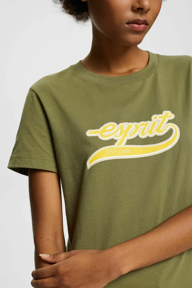 TShirts Tops Women Esprit Logo Cotton TShirt Olive