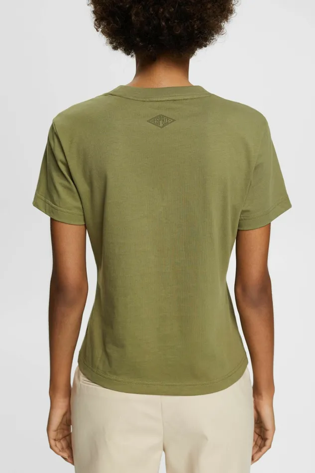 TShirts Tops Women Esprit Logo Cotton TShirt Olive