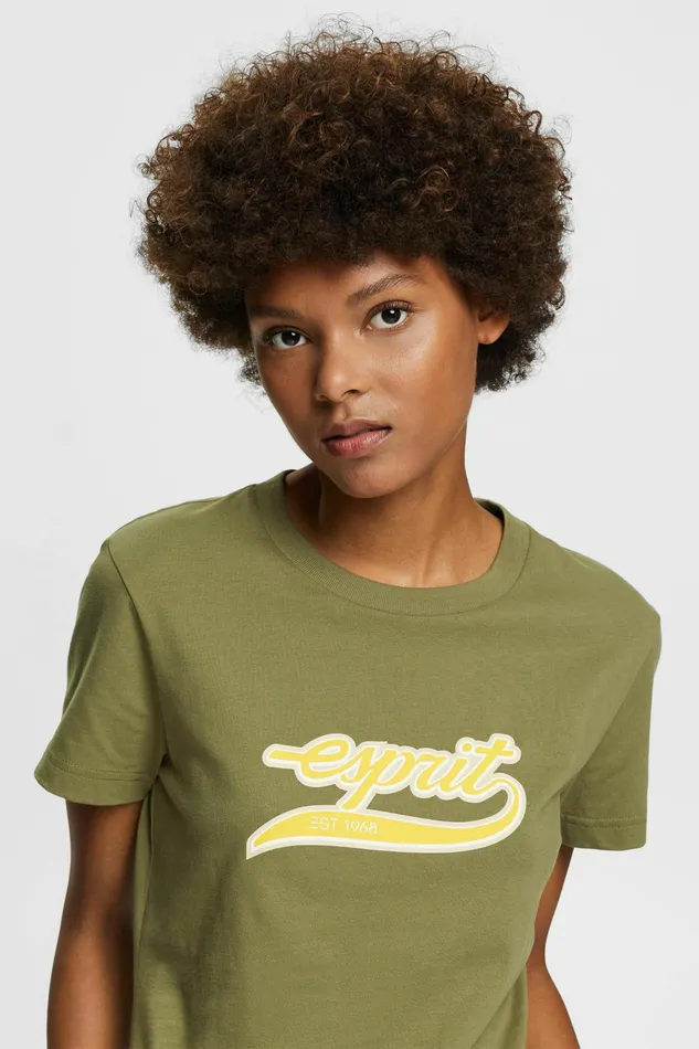 TShirts Tops Women Esprit Logo Cotton TShirt Olive