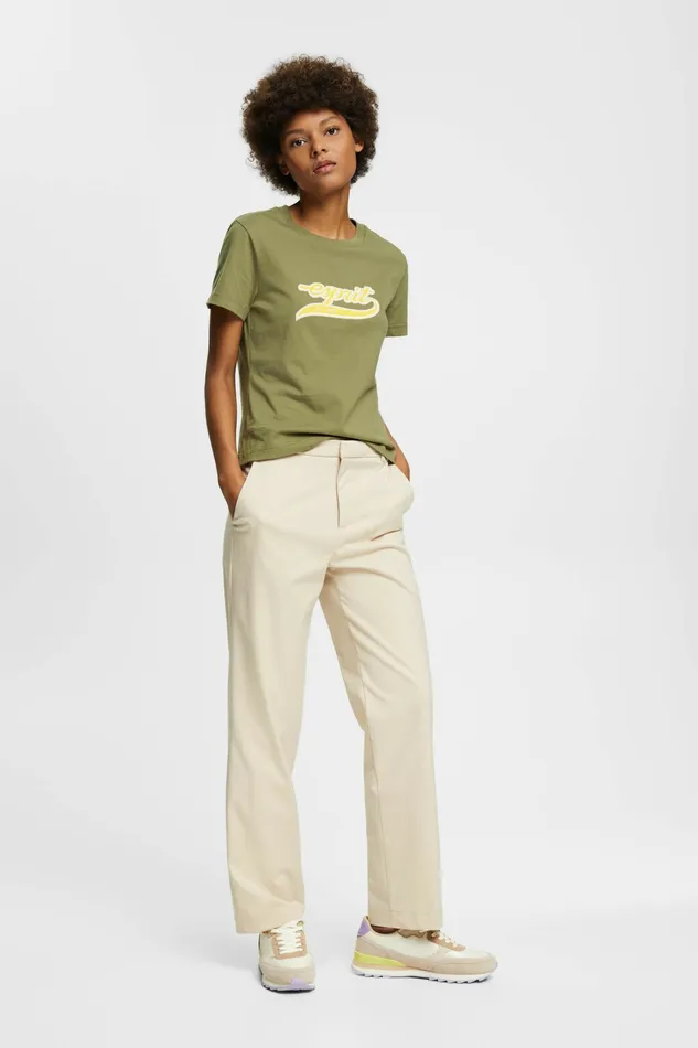 TShirts Tops Women Esprit Logo Cotton TShirt Olive
