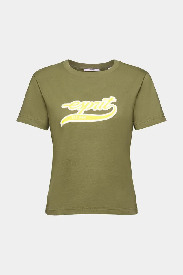 TShirts Tops Women Esprit Logo Cotton TShirt Olive