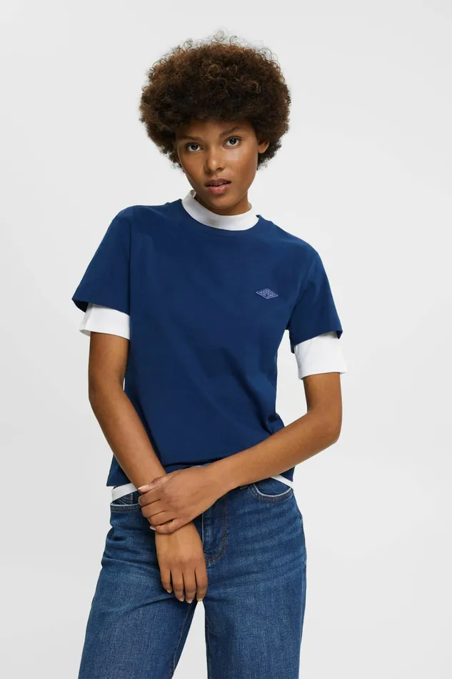 TShirts Tops Women Esprit Logo Embroidered Cotton Jersey TShirt Ink