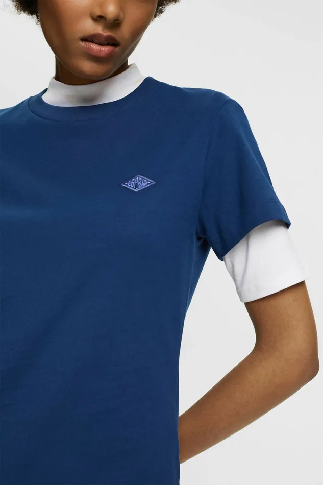 TShirts Tops Women Esprit Logo Embroidered Cotton Jersey TShirt Ink