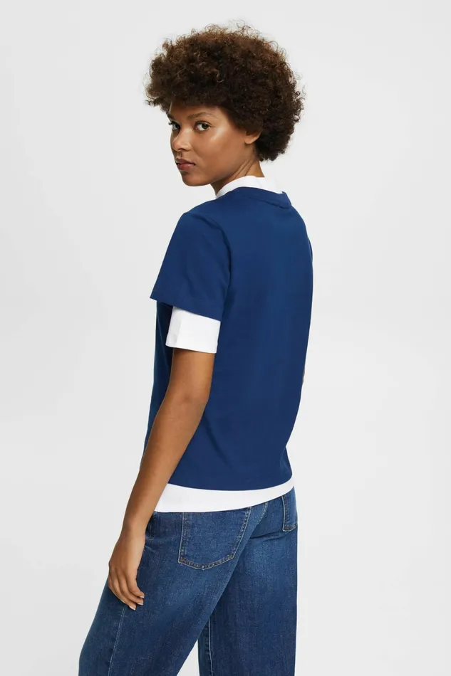 TShirts Tops Women Esprit Logo Embroidered Cotton Jersey TShirt Ink