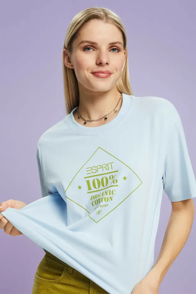 TShirts Tops Women Esprit Organic Cotton Printed TShirt Pastel Blue