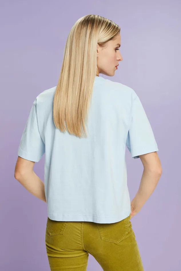 TShirts Tops Women Esprit Organic Cotton Printed TShirt Pastel Blue