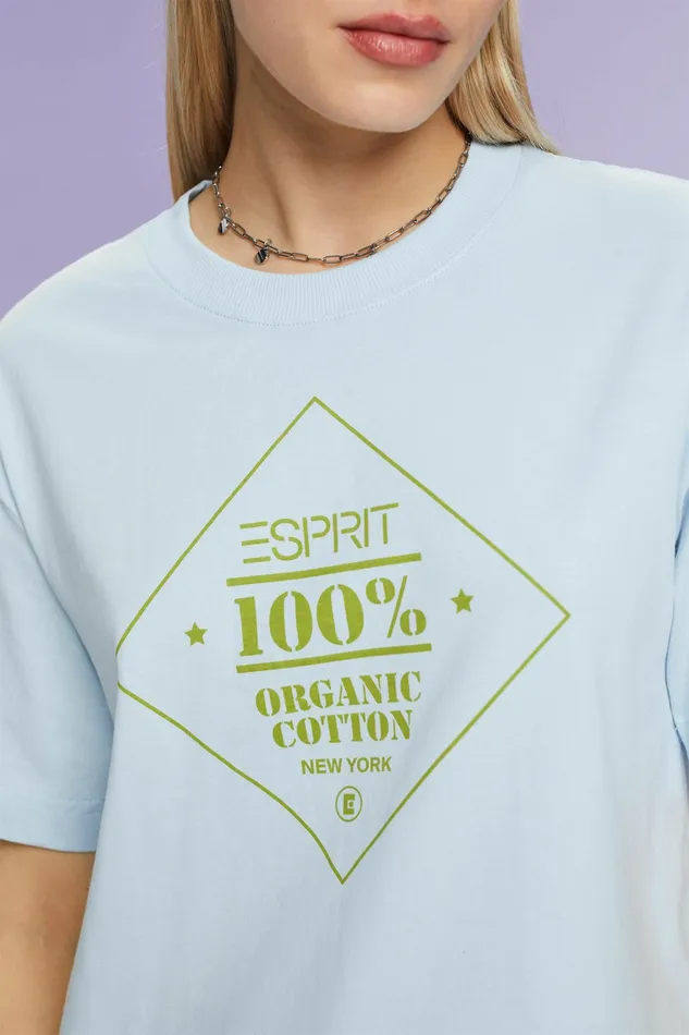 TShirts Tops Women Esprit Organic Cotton Printed TShirt Pastel Blue