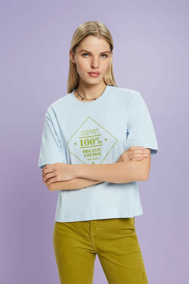 TShirts Tops Women Esprit Organic Cotton Printed TShirt Pastel Blue