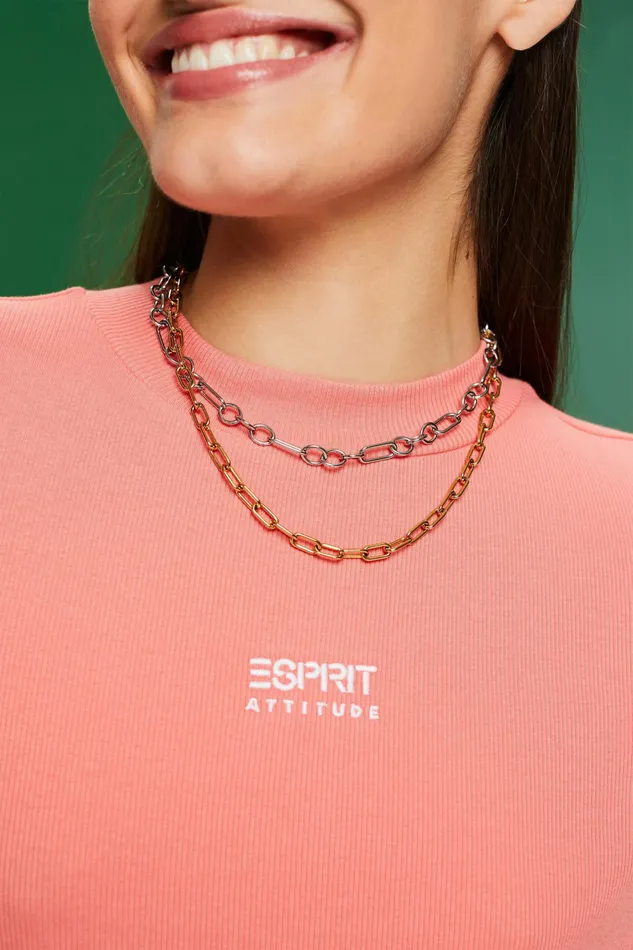 TShirts Tops Women Esprit Ribbed Crewneck Logo TShirt Pink