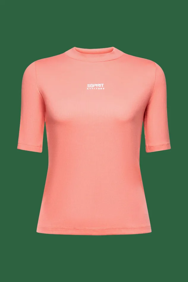 TShirts Tops Women Esprit Ribbed Crewneck Logo TShirt Pink