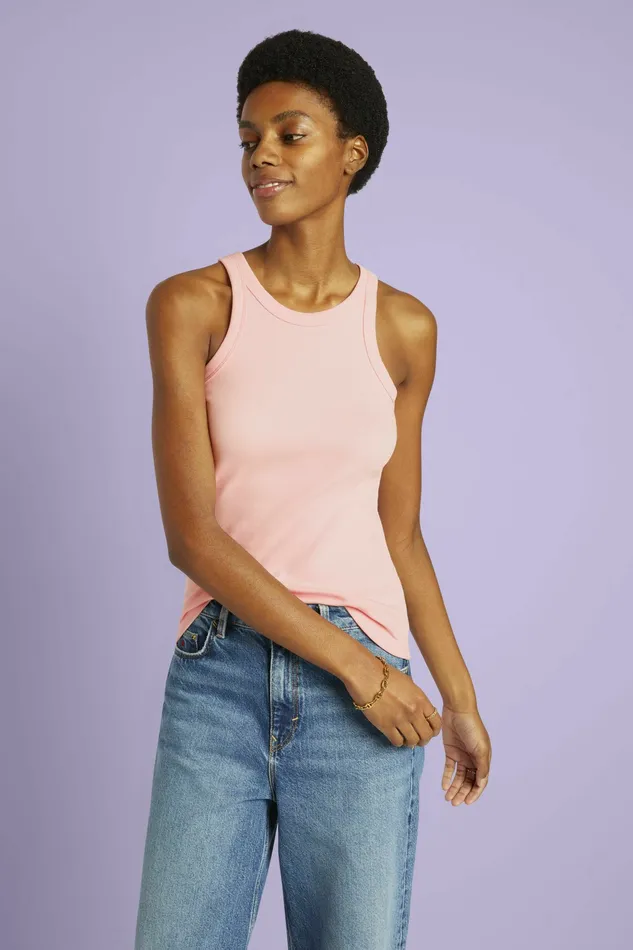 TShirts Tops Women Esprit Ribbed Organic Cotton Tanktop Pink