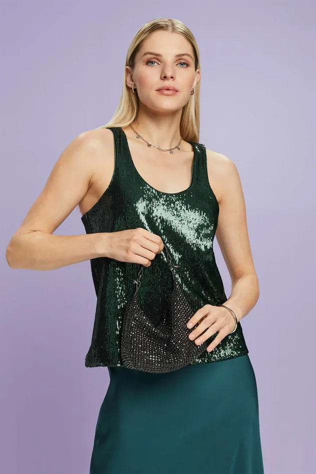 TShirts Tops Women Esprit Sequined Tank Top Emerald Green