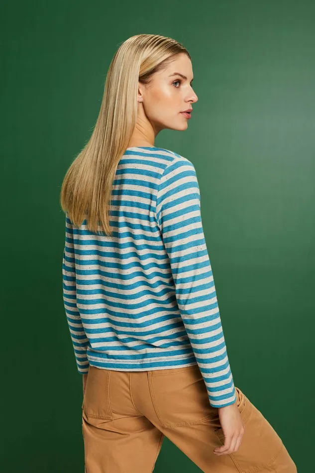 TShirts Tops Women Esprit Striped Jersey Long Sleeve Top Dark Turquoise