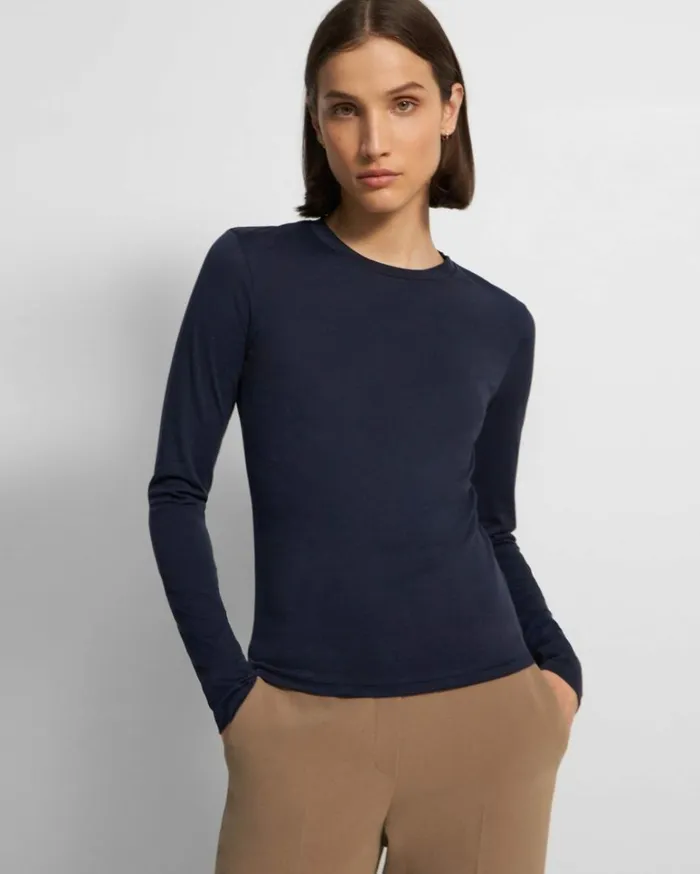 TShirts Women Theory Tiny LongSleeve Tee In Organic Cotton Marina
