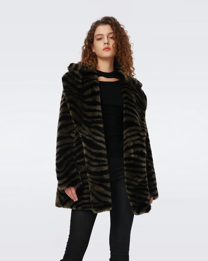 Tanesha Coat Zebra Olive Women DVF Jackets and Coats