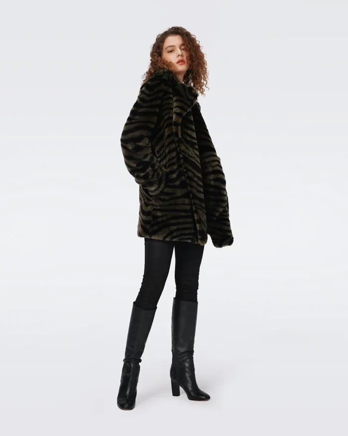 Tanesha Coat Zebra Olive Women DVF Jackets and Coats