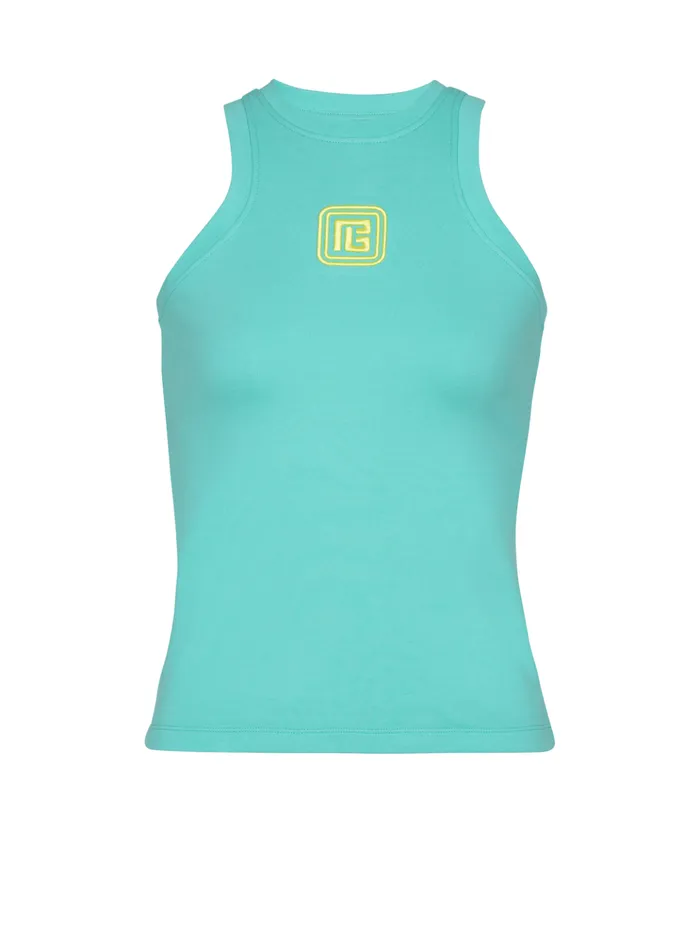 Tank Top With Retro PB Embroidery Blue Women Balmain TShirts