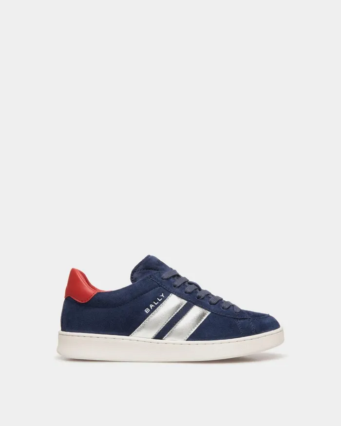 Tennis Sneaker In Navy Blue And Candy Red Suede Leather Women Bally Sneakers