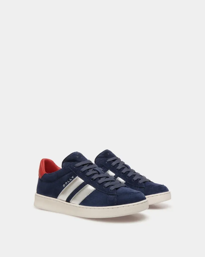 Tennis Sneaker In Navy Blue And Candy Red Suede Leather Women Bally Sneakers