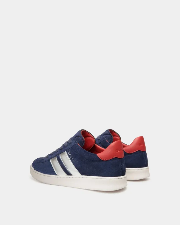 Tennis Sneaker In Navy Blue And Candy Red Suede Leather Women Bally Sneakers