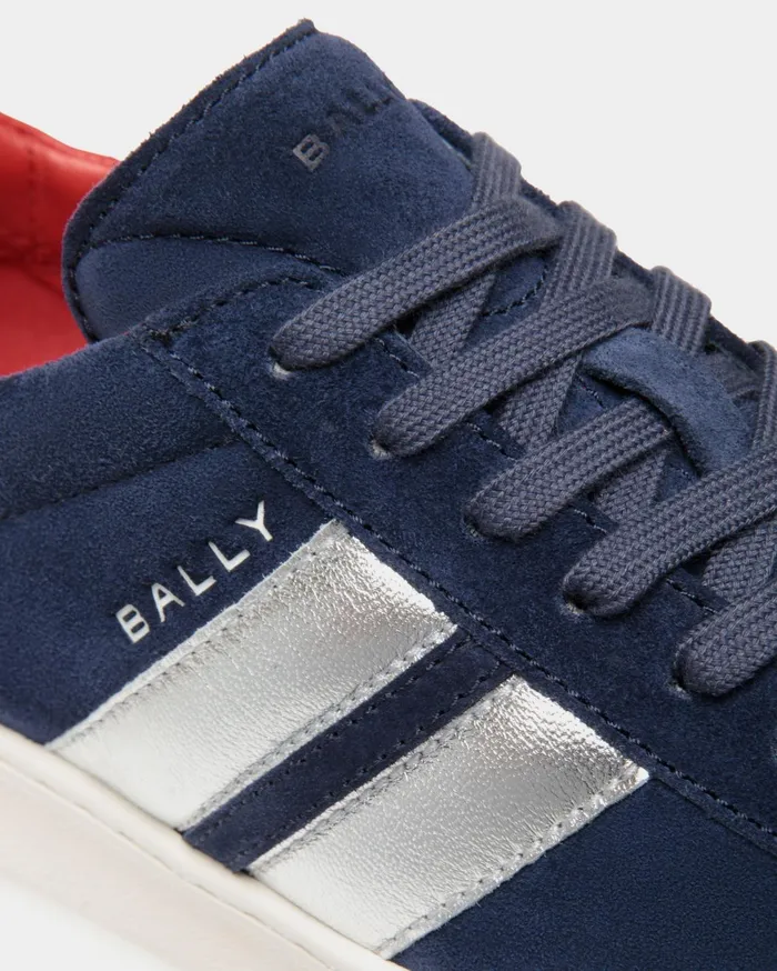 Tennis Sneaker In Navy Blue And Candy Red Suede Leather Women Bally Sneakers