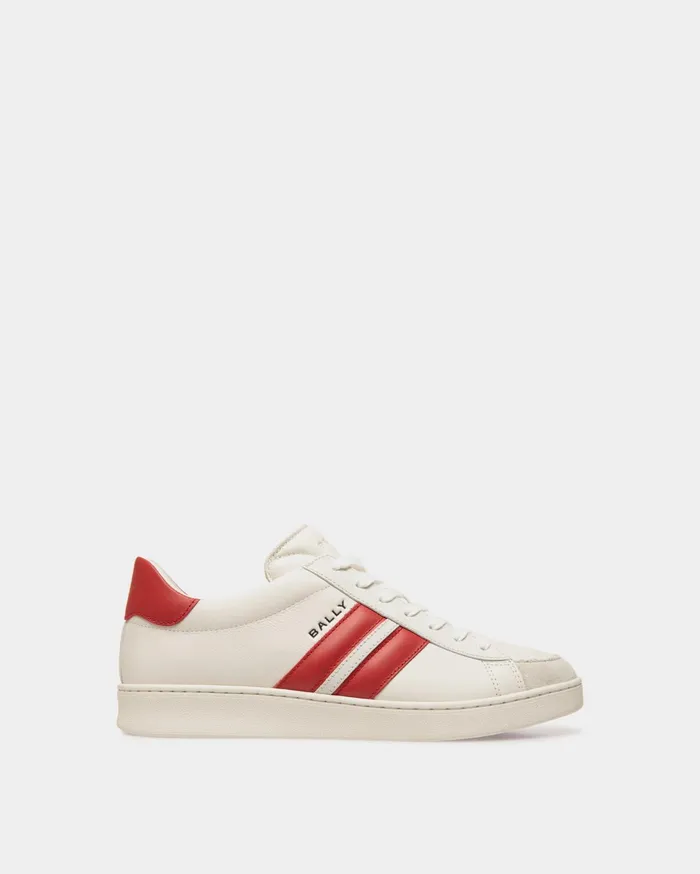 Tennis Sneaker In White And Candy Red Leather Men Bally Sneakers