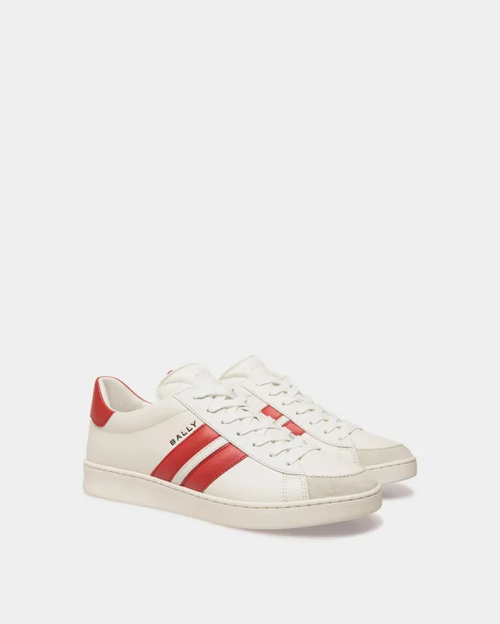 Tennis Sneaker In White And Candy Red Leather Men Bally Sneakers