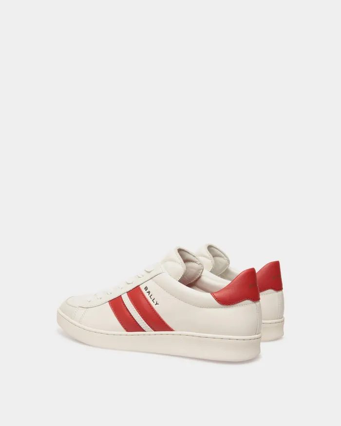 Tennis Sneaker In White And Candy Red Leather Men Bally Sneakers