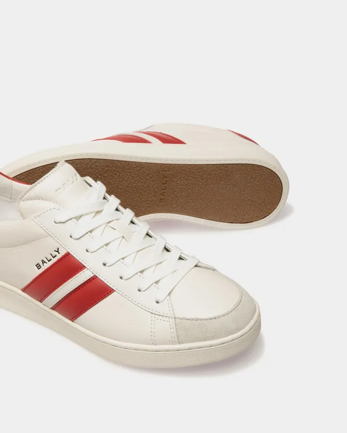 Tennis Sneaker In White And Candy Red Leather Men Bally Sneakers