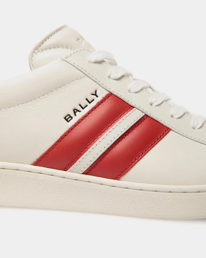 Tennis Sneaker In White And Candy Red Leather Men Bally Sneakers