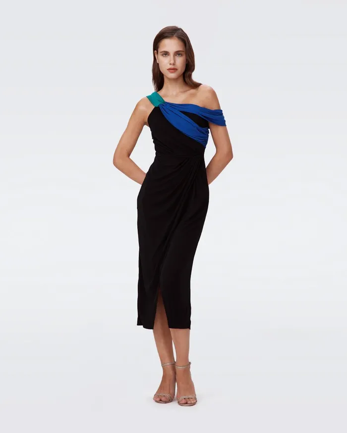 Terin Dress Black And Royal Blue And Emerald Women DVF Dresses
