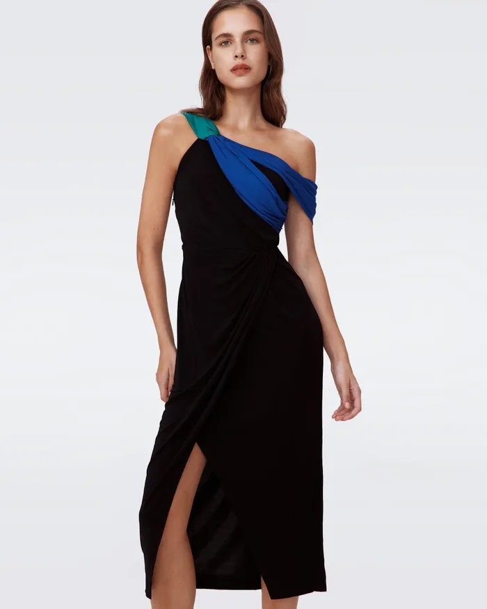 Terin Dress Black And Royal Blue And Emerald Women DVF Dresses