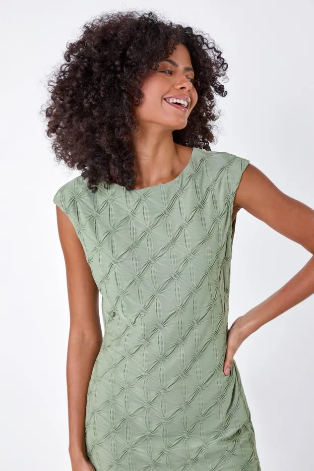 Textured Stretch Cap Sleeve Dress Women Roman Dresses