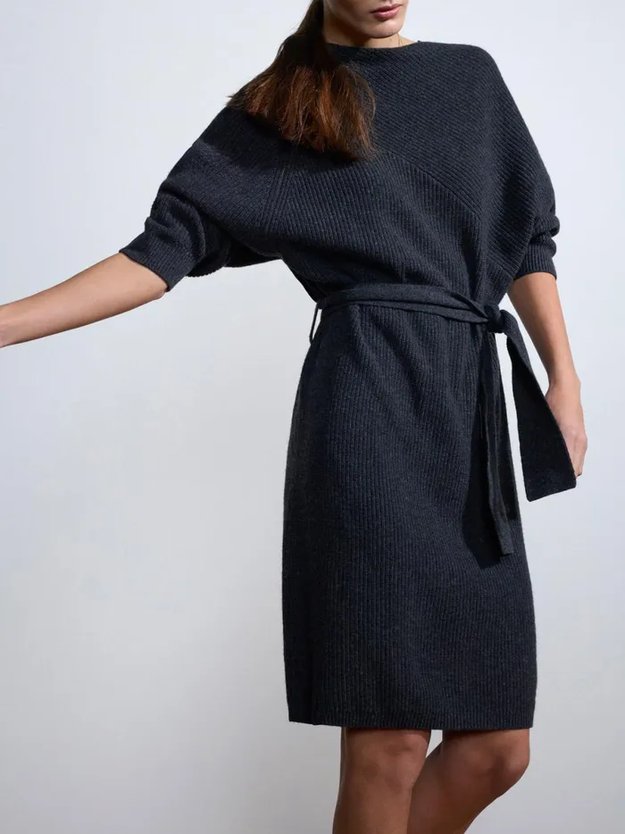 The Leith Belted Dress Dark Charcoal Melange Women Brochu Walker Dresses