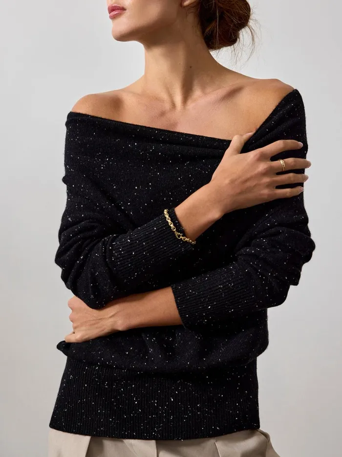 The Lori Off Shoulder Black Multi Women Brochu Walker 100 Cashmere