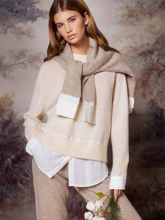 The Parson Crew Looker Almond With White Underlayer Women Brochu Walker Looker Sweaters
