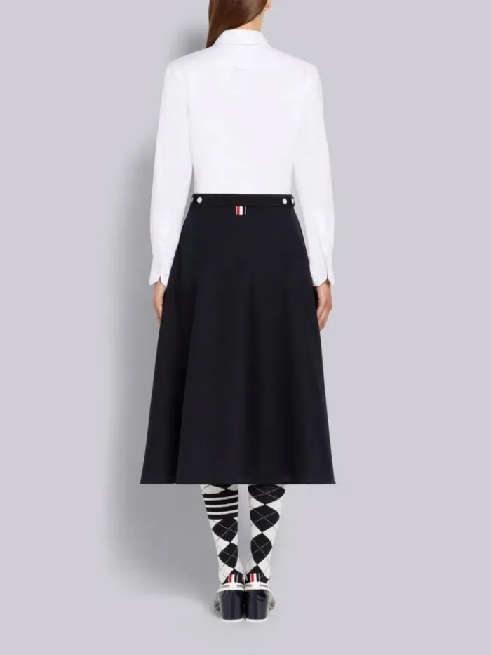 Thom Browne 2ply Fresco High Waisted Aline Below The Knee Shirtdress Navy Women Skirts