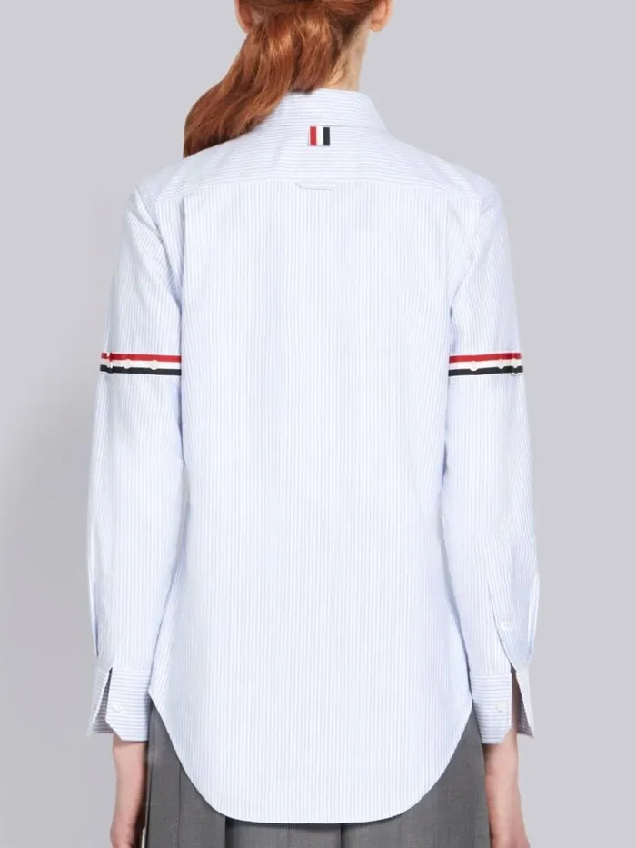 Thom Browne Blue University Stripe Oxford Grosgrain Armband Long Sleeve Shirt Light Blue Women Tops and Shirts