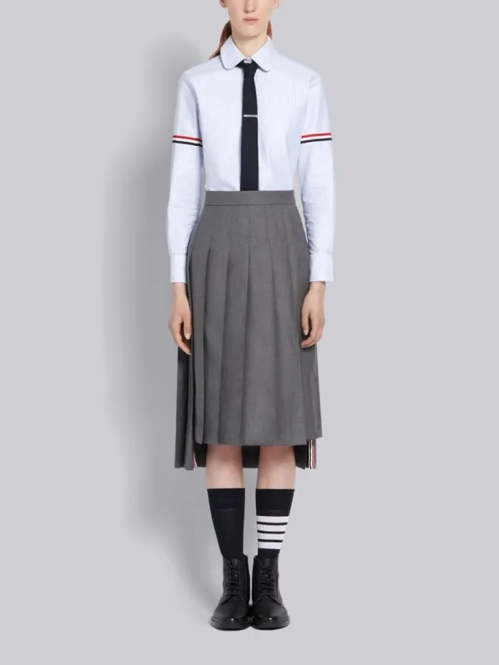 Thom Browne Blue University Stripe Oxford Grosgrain Armband Long Sleeve Shirt Light Blue Women Tops and Shirts