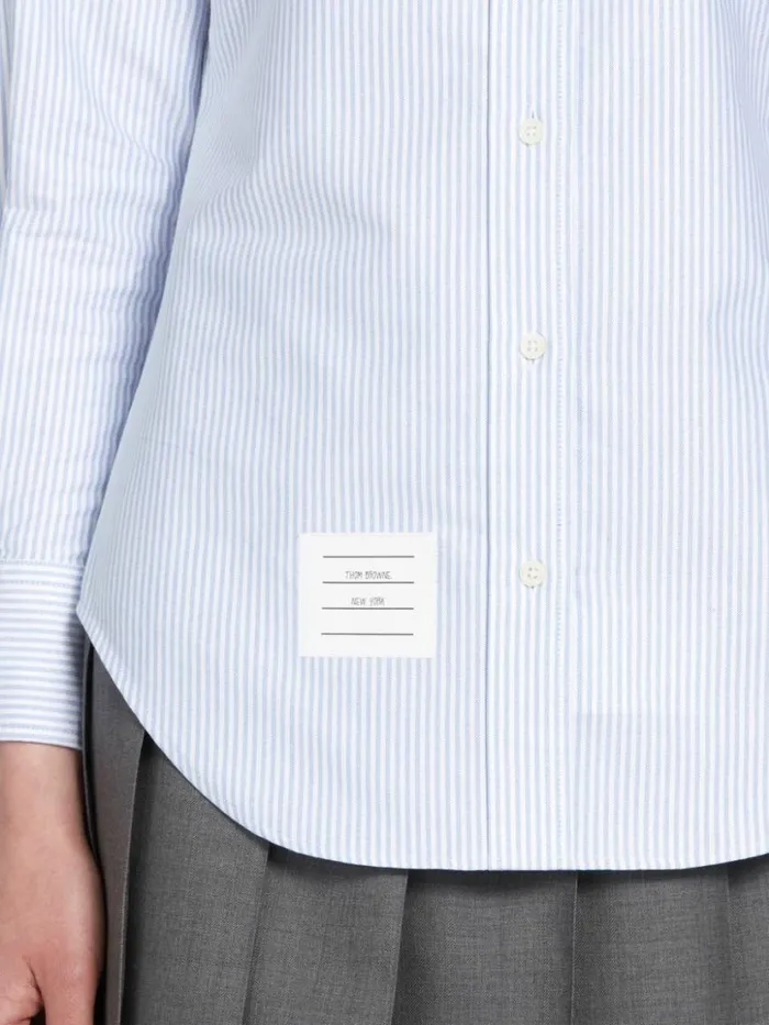 Thom Browne Blue University Stripe Oxford Grosgrain Armband Long Sleeve Shirt Light Blue Women Tops and Shirts