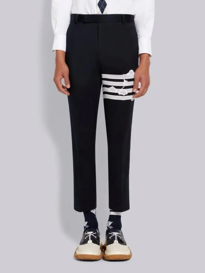 Thom Browne Broderie Anglaise Sky Motif 4bar Unconstructed Chino Trouser Navy Men Trousers