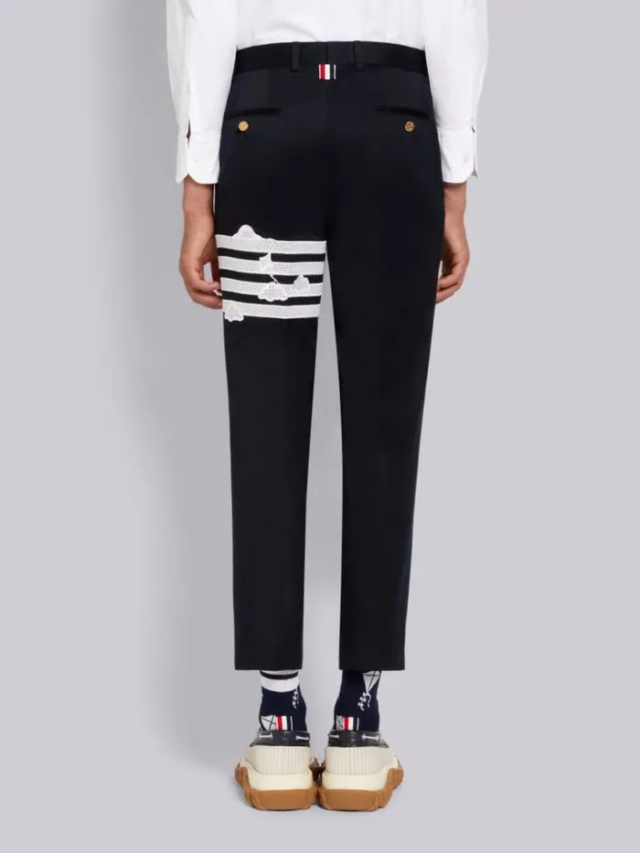 Thom Browne Broderie Anglaise Sky Motif 4bar Unconstructed Chino Trouser Navy Men Trousers