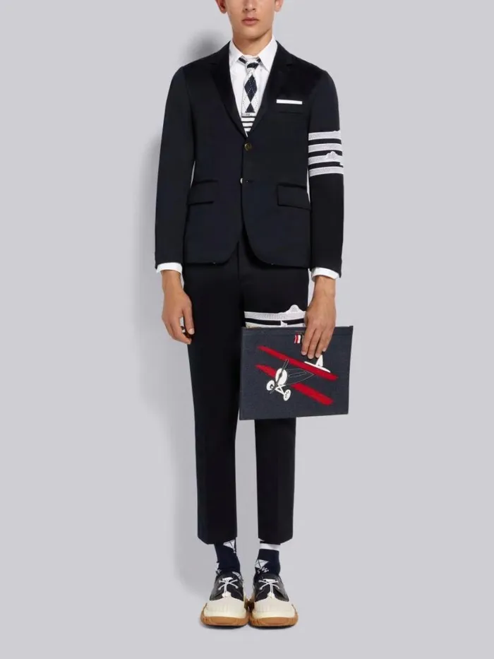 Thom Browne Broderie Anglaise Sky Motif 4bar Unconstructed Chino Trouser Navy Men Trousers