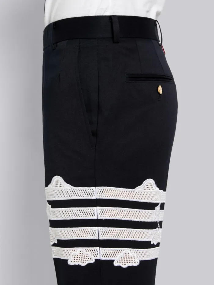 Thom Browne Broderie Anglaise Sky Motif 4bar Unconstructed Chino Trouser Navy Men Trousers