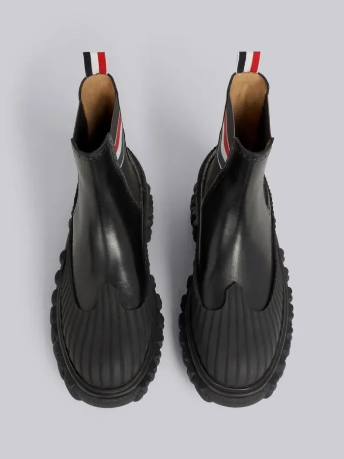 Thom Browne Calf Leather Stripe Rubber Sole Chelsea Duck Boot Black Women Boots