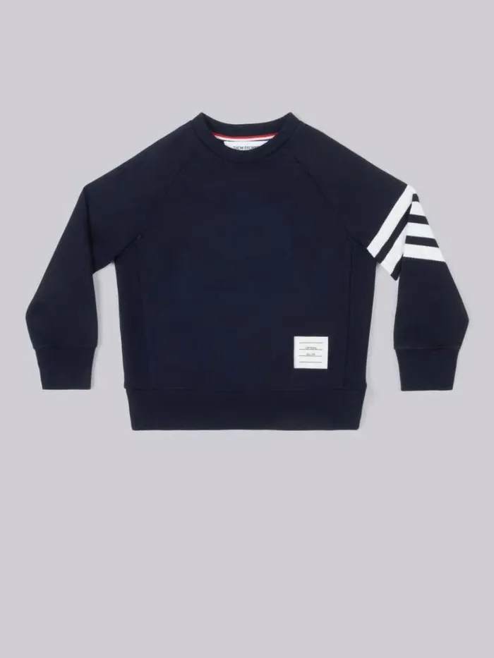 Thom Browne Classic Cotton Loopback Jersey Engineered Raglan Sleeve 4bar Sweatshirt Navy GirlsBoys Sweats And Tshirt